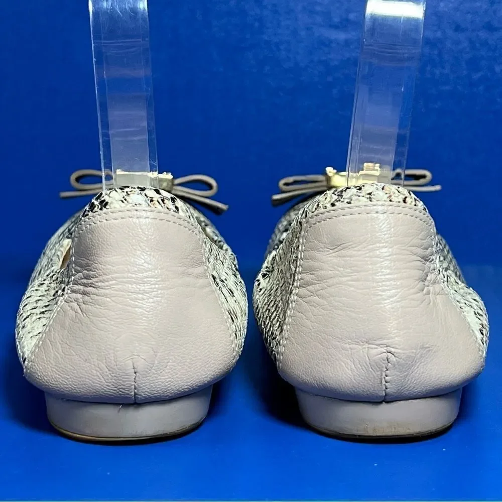 Cole Haan Tali Bow Snake Print Leather Ballet Flats Natural Roccia Womens‎ 6B